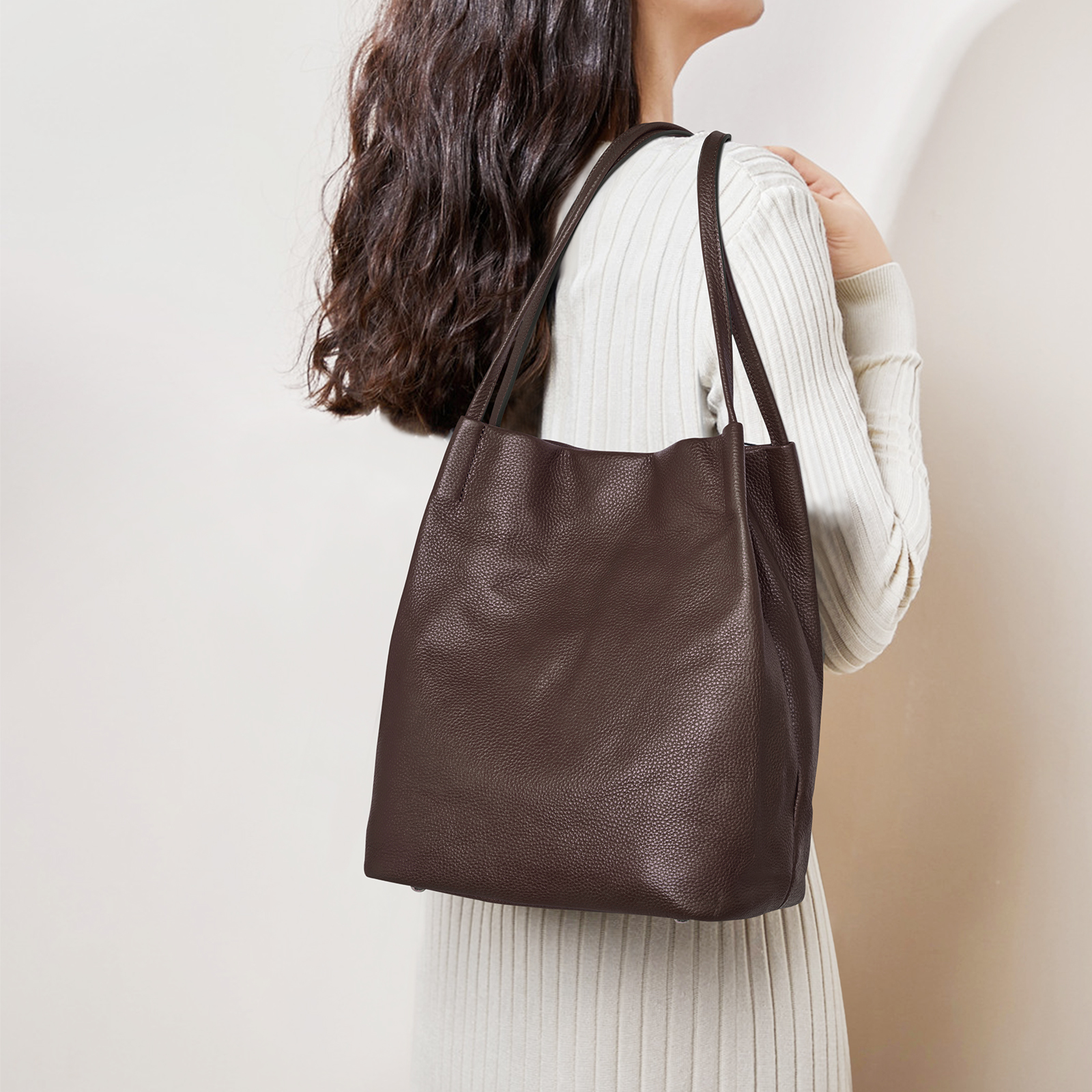 Kattee Women Soft Genuine Leather Totes Shoulder Bag Purses and Handbags with Top Magnetic Snap Closure