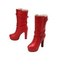 thumbnail image 5 of Xfvqtps Boots for Women Winter Boots Height Increasing Flatform Chunky Heel Ankle Booties Multi Buckle Straps Comfortable Fashion Shoes Red, 5 of 5