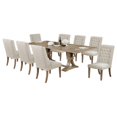 thumbnail image 1 of Rustic Natural Wood 9pc Dining Set with Extendable Table + Beige Linen Chairs, 1 of 6