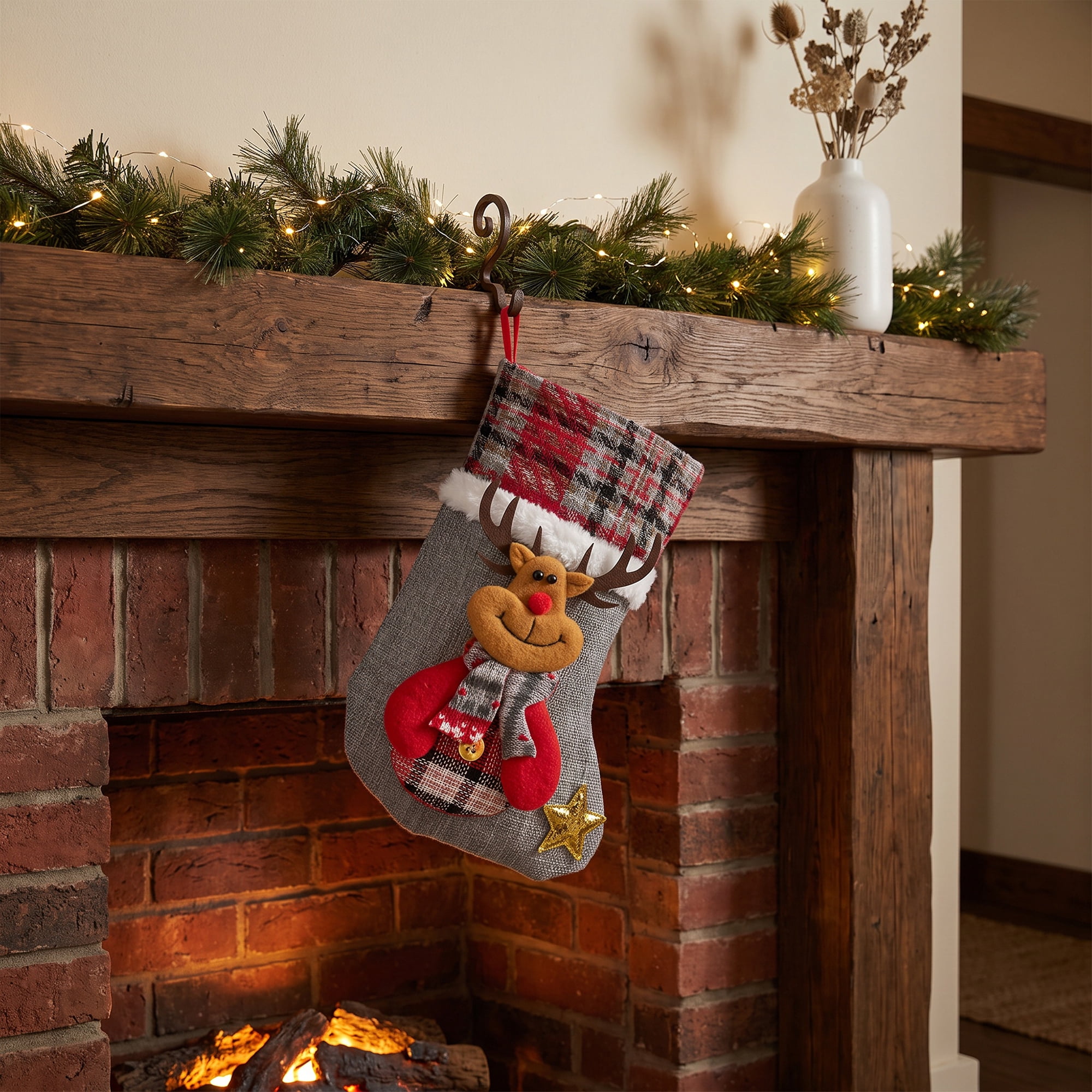 Unique Bargains Novelty Cartoon Christmas Stockings Assorted Garland Accents Gray Deer 8"