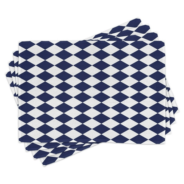 Blue Placemats Set of 4 Classical Old Fashioned Checkered Pattern