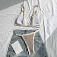 thumbnail image 4 of Womens Ribbed Bikini Outfits Triangle Bra Tops with Thong Bottoms for Summer Beach Travel Coffee S, 4 of 8