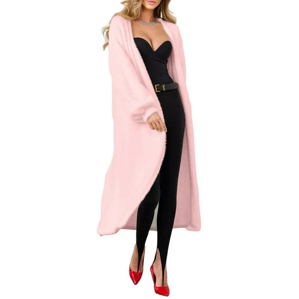 Suéteres Tipo Cárdigan Largos, Acogedores y Peludos para Mujer, Informales, de Larga y con Abertura Frontal, de Mohair. Rosa Talla Única