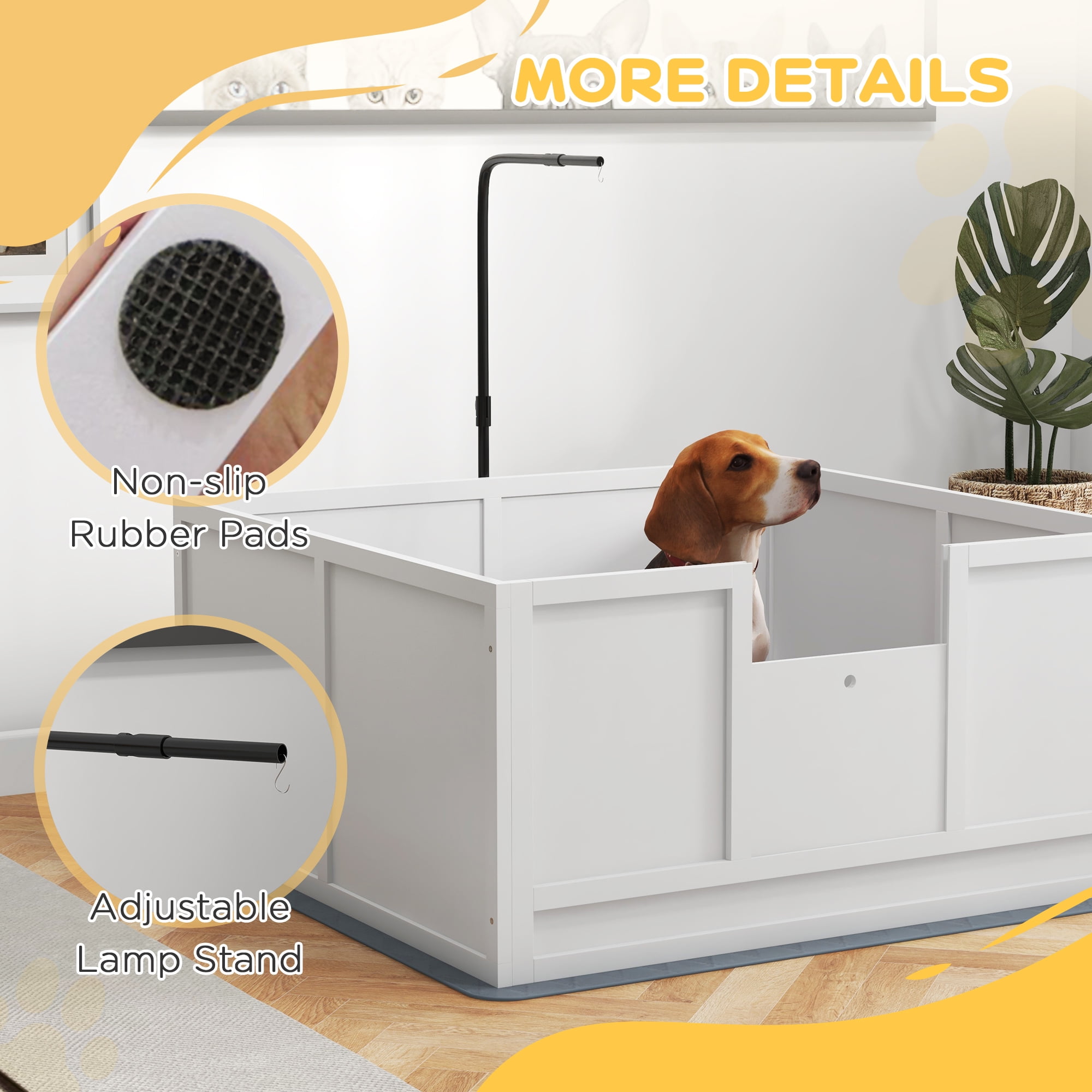 Whelping Box for Dogs with Retractable Light Stand, Birth Dog Whelping Box for Puppies with Pig Rail, Pee PadAdjustable Height Door for Small, Medium & Large Breed Dogs, 41" x 39"