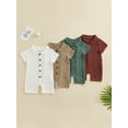 thumbnail image 4 of Aojekbee Infant Baby Boy Summer Jumpsuit Solid Color Short Sleeve Lapel Button Down Romper, 4 of 10
