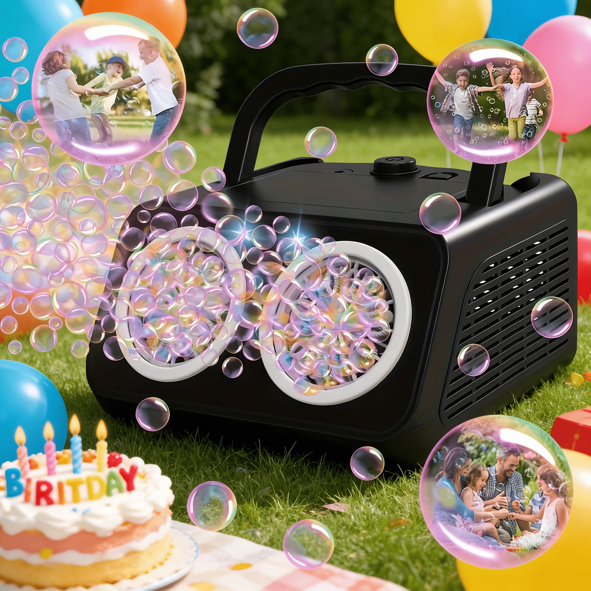 Automatic Bubble Machine with 2 Fans, 20,000 Bubbles/Min, Portable, Operates via Plug or Battery, Indoor & Outdoor Use