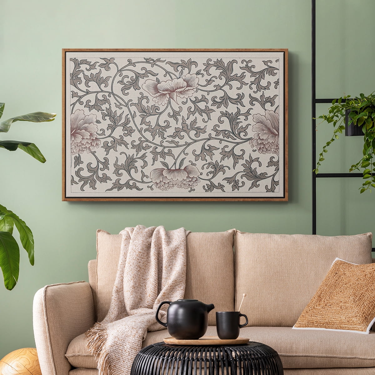 Vintage Abstract Print-XVII Framed in Walnut Wood Gallery Wrapped Canvas 17 in. x 25 in.