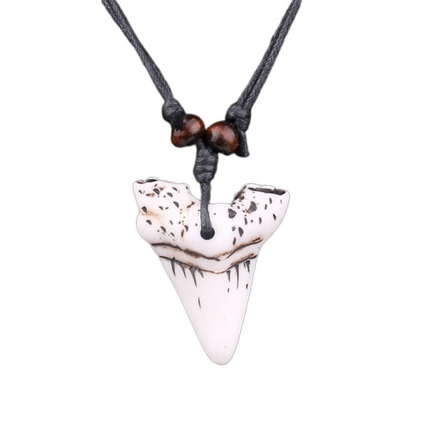 Plastic Imitation Bone Shark Carving Tooth Necklace for Boys Mens Shark