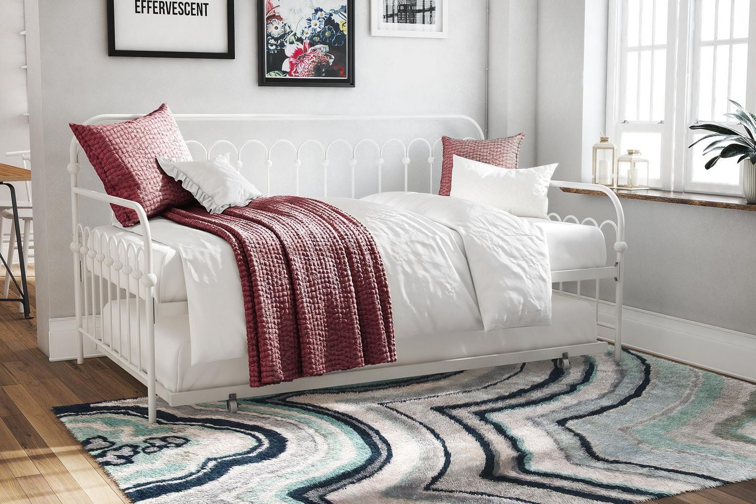 Novogratz Bright Pop Metal Daybed with Trundle, Off White, Twin