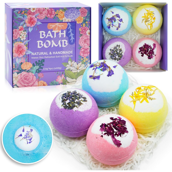 YSTIANN Ensemble de Bain Naturel Fait Main 4 Pcs avec Vraies Fleurs, Rafraîchissant Spa pour Se Détendre, 110g Chacun AZ78-1562