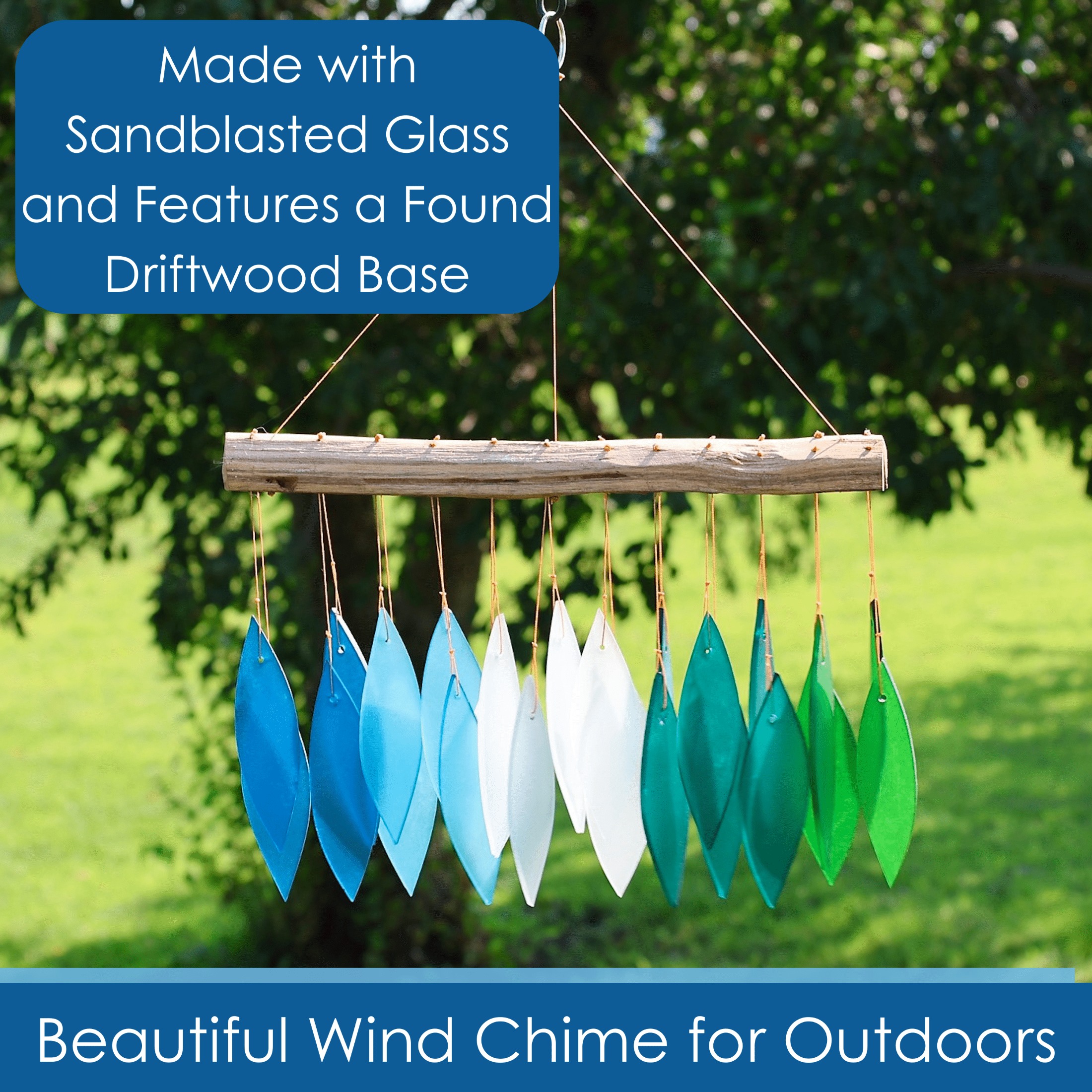 Blue Handworks Glass Wind Chime Gradient Ocean Hanging Wind Chimes Garden Decor