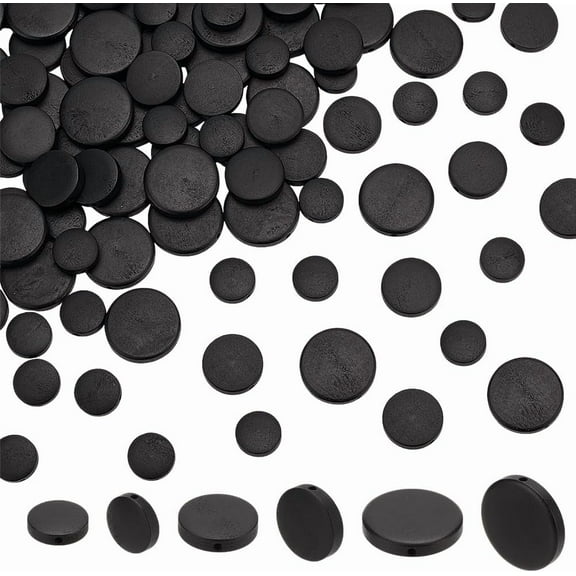 1Set Natural Pear Wood Beads Dyed Flat Round Black 15~25x4~5mm Hole: 1.8~2mm 3 styles 40pcs/style 120pcs
