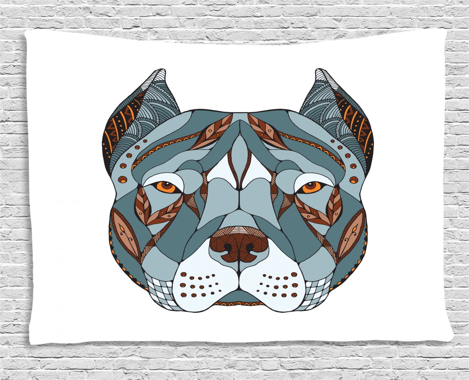 Pitbull Tapestry, Ethnic Zentangle Style Terrier Head Portrait Hand ...