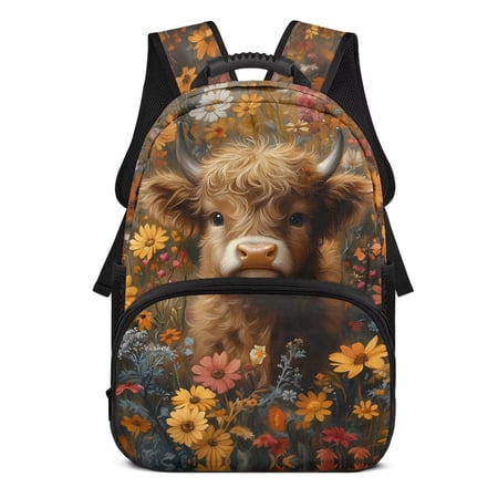 Uorisanigo 17 inch Boys Backpack School, Multifunctional Highland Cow Sunflower Travel & Sports Boys and Girls Back to School Bag with Adjustable Padded Straps