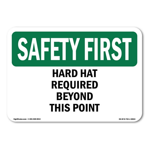 OSHA SAFETY FIRST Sign - Hard Hat Required Beyond This Point | Decal | Protect Your Business, Work Site, Warehouse & Shop Area | Made in the USA