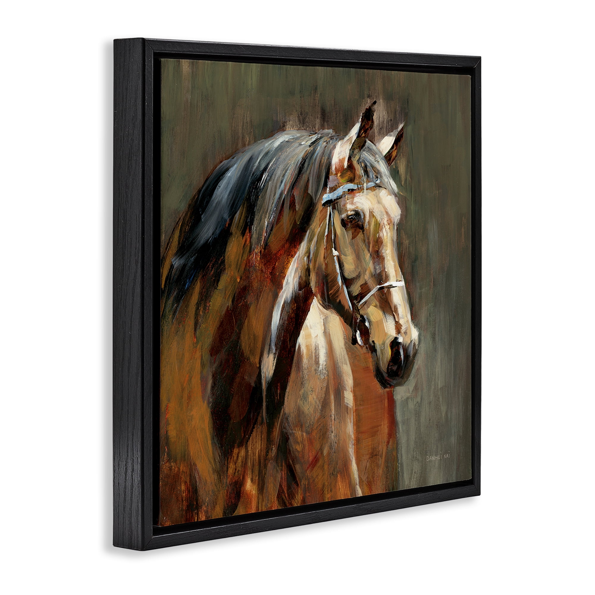Stupell Industries Horse in Stable at Dusk Black Framed Floater Canvas Wall Art, design by Danhui Nai