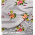 thumbnail image 1 of Soimoi Gray Heavy Canvas Fabric Dot & Grandiflora Roses Floral Print Fabric by the Yard 58 Inch Wide, 1 of 3