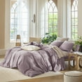 thumbnail image 2 of MooMee 100% Washed Cotton Duvet Cover Set King Size Linen Like Textured Breathable Lightweight 3-Piece (Taro Purple, 104"x90"), 2 of 7