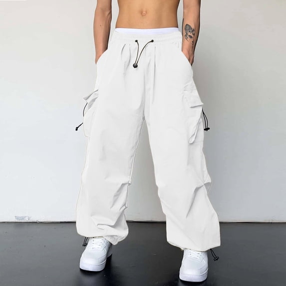 Men's Baggy Cargo Pants 2026 Fashion Drawstring Elastic Waist Loose Fit Parachute Pants Harem Joggers with Pockets Streetwear