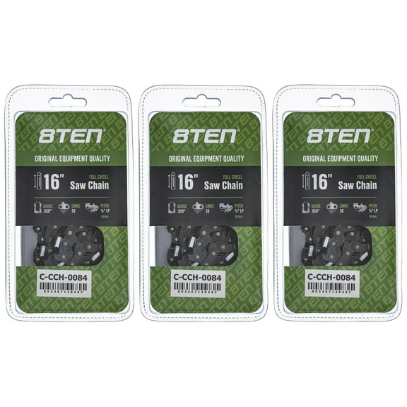 Full Chisel Chainsaw Chain 16 inch .050 3/8 LP 56DL for Poulan McCulloch 3 Pack 810-CCC2206H