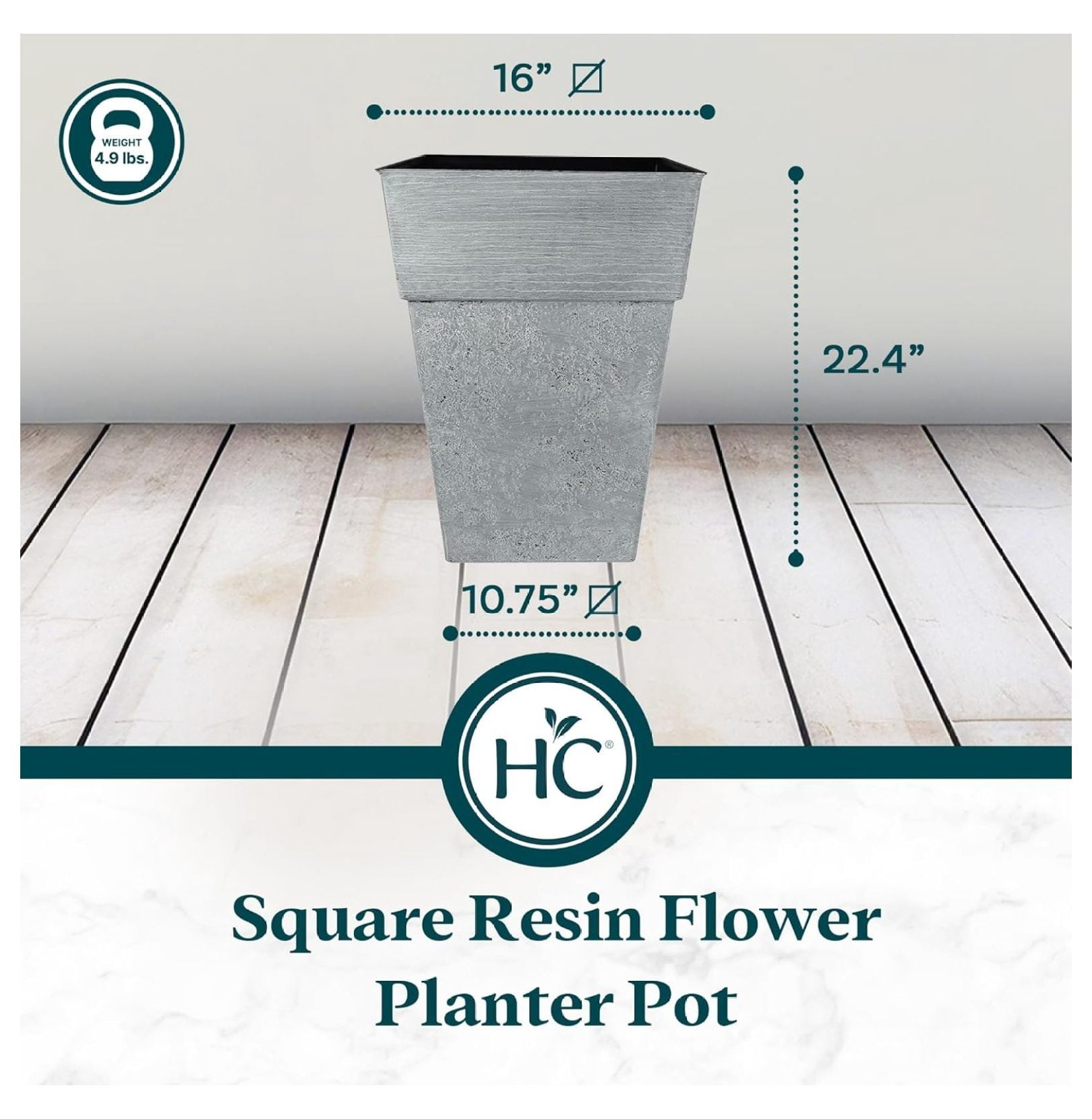 22 Inch Avino Tall Square Planter - Decorative Indoor Outdoor Plant Pot for Front Porch, Deck, Patio and Home, Oxidized Black