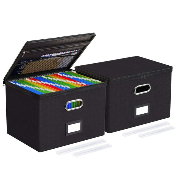 Cajas organizadoras de archivos Oterri, paquete de 2 unidades, grandes, con tapas, negras