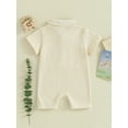 thumbnail image 4 of Bslissey Infant Boys Short Sleeve Rompers Baby Boy Solid Color Lapel Pocket Short One Piece Jumpsuits Newborn Casual Waffle Bodysuit for Summer 3M 6M 12M, 4 of 9
