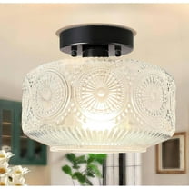 Semi Flush Mount Ceiling Light,Glass Ceiling Light,Black Light Fixture Ceiling Mount,Vintage Ceiling Light for Hallway Bedroom Kitchen Entryway Living Room