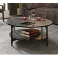 thumbnail image 4 of Versy Metal Wood Round Coffee Table,Black, 4 of 8