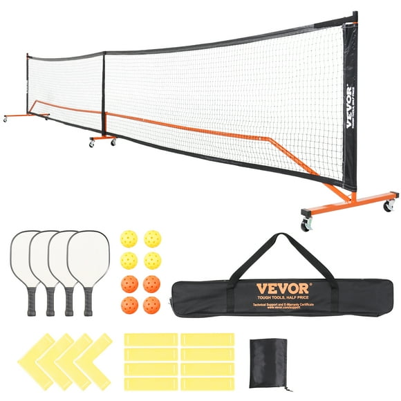 VEVOR Pickleball Net Set, 22FT Regulation Size Portable Pickleball System with Bags, Balls, Paddles, Wheels, and Court Lines