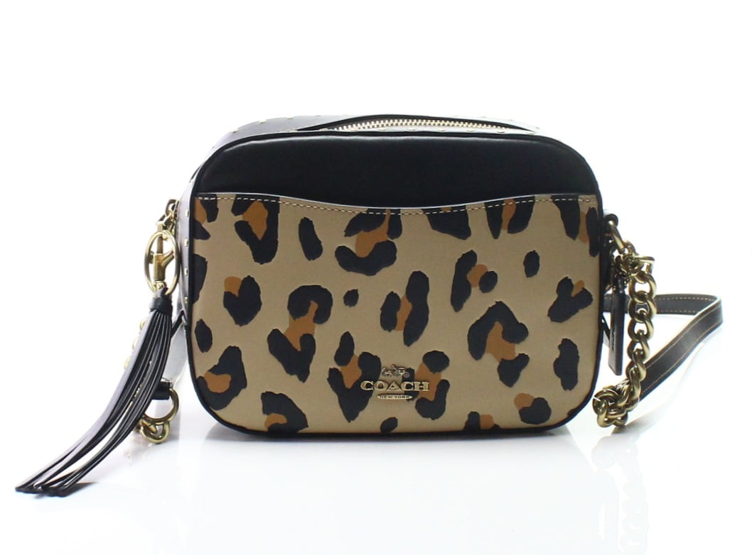 coach leopard print camera bag
