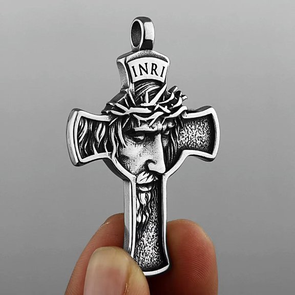 HOOUN For Men Jesus Christ Face Crucifix Cross Pendant Necklace Christian Jewelry 24"