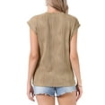 thumbnail image 3 of INSPIRE CHIC Summer Textured Top for Women's Cap Sleeve Crew Neck Knit Casual Basic Sweater Tops M Khaki, 3 of 6