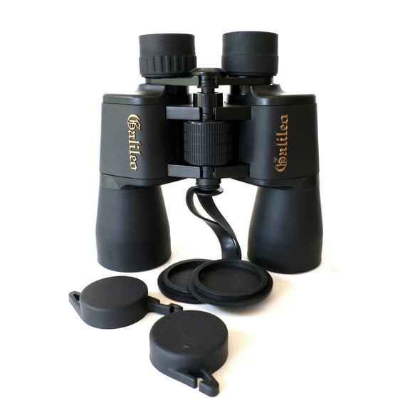 Galileo 10 Power water resistant Binocular with 50mm lenses for wide field of view. Embossed logo, Rubber armoring, Tripod port and Shoulder Case.