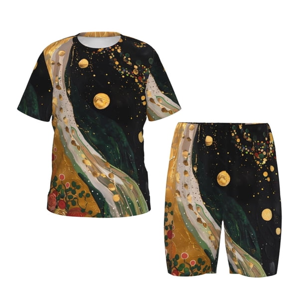 Balery Abstract Gold Floral Galaxy Conjunto de Pijama Infantil de Manga Corta con Estampado – Ropa de Dormir de Algodón Suave-4X-Large