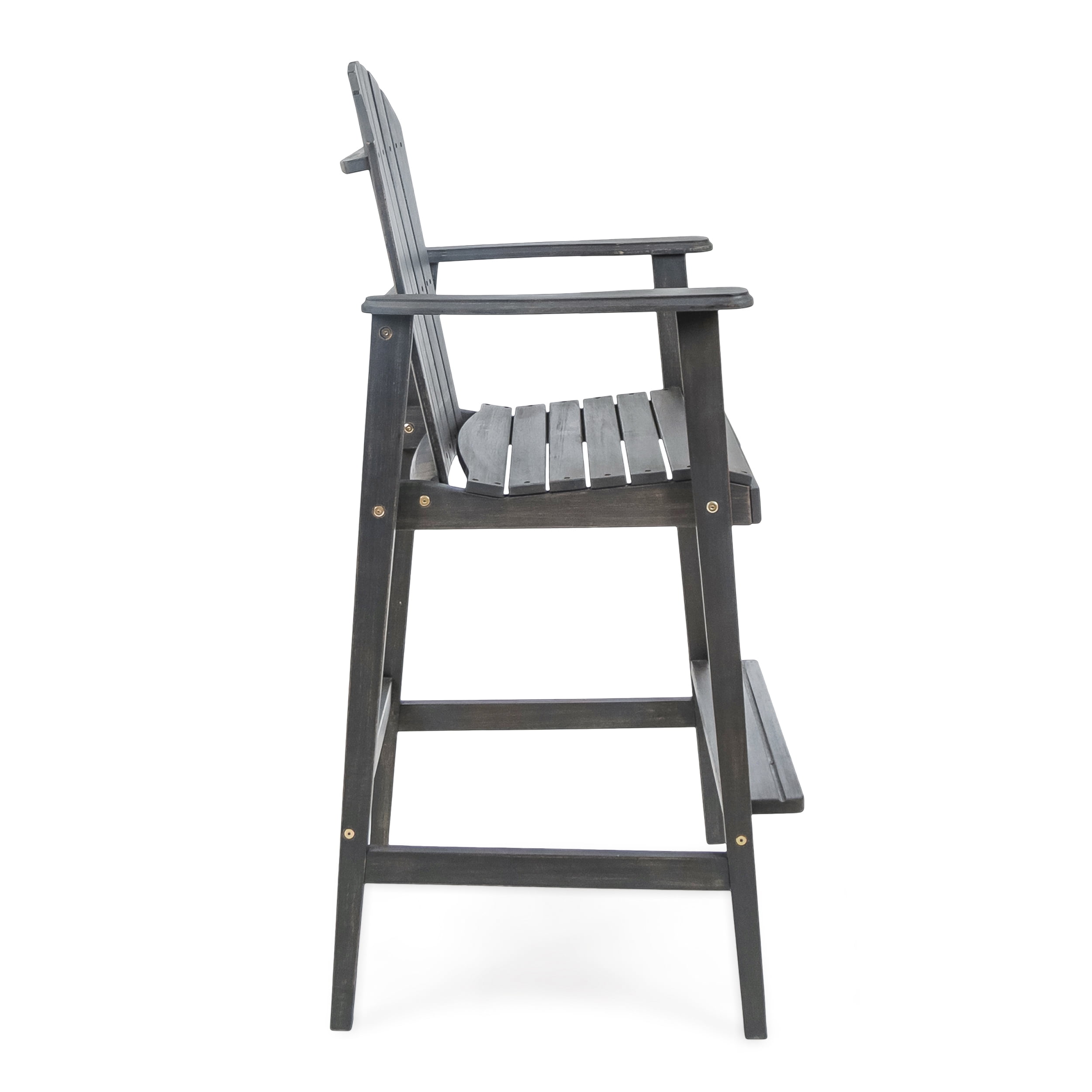 Set of 2 Great Deal Furniture Malibu Outdoor Dark Grey Finished Acacia Wood Adirondack Barstools