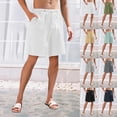 thumbnail image 2 of QATAINLAV Bermuda Shorts for Women Solid Casual Wide Leg Linen Beach Shorts Drawstring Elastic Waisted Knee Length Slacks with Pockets Khaki L Ropa de Verano Para Mujer, 2 of 7
