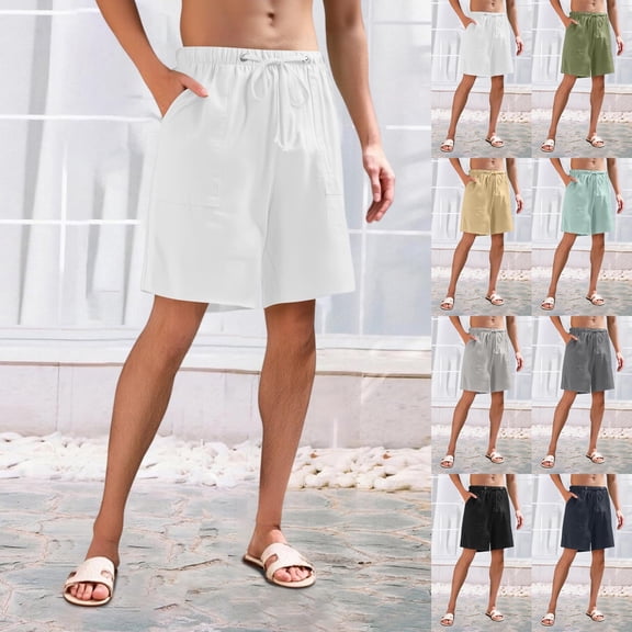 Ahuyic Womens Shorts,Plus Size Pants for Women,Womens Solid Color Casual Drawstring Sports Shorts With Pocket,White,XL