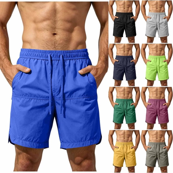 Men's Quick Dry Cooling Athletic Shorts, Elastic Waist Drawstring Breathable Workout Shorts with Pockets for Running, Gym & Casual Wear Size S-5XL Blue