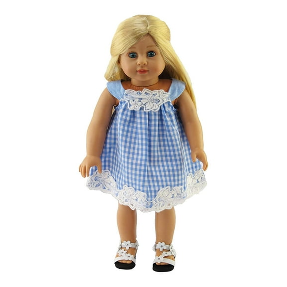 Blue and White Checkered Dress for 18 inch dolls