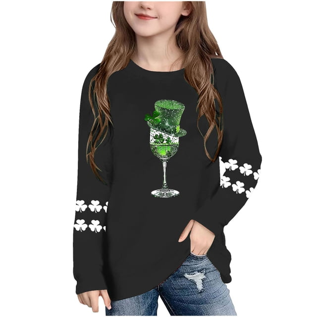 Blusas y camisas de manga larga con cuello redondo, moda del Día de San Patricio, blusa informal con estampado bonito de manga larga para niños y niñas.