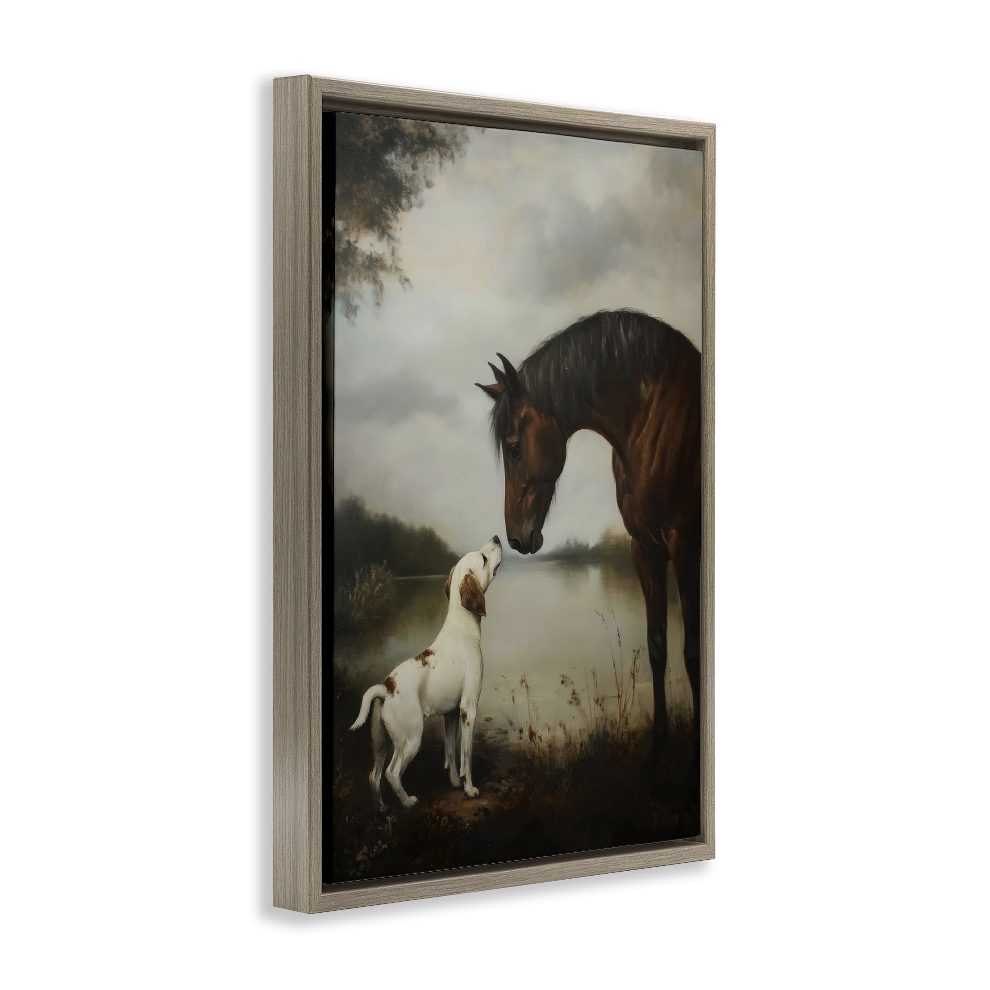 Stupell Industries Hound & Horse Companions Brown Framed Floater Canvas Wall Art, design by Petal Prints Design
