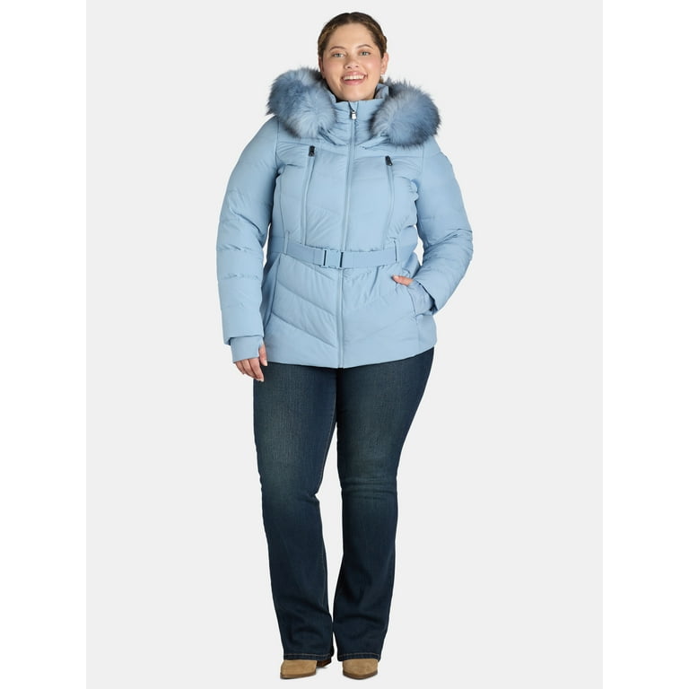 F.O.G. Women's and Women's Plus Belted Puffer with Faux Fur