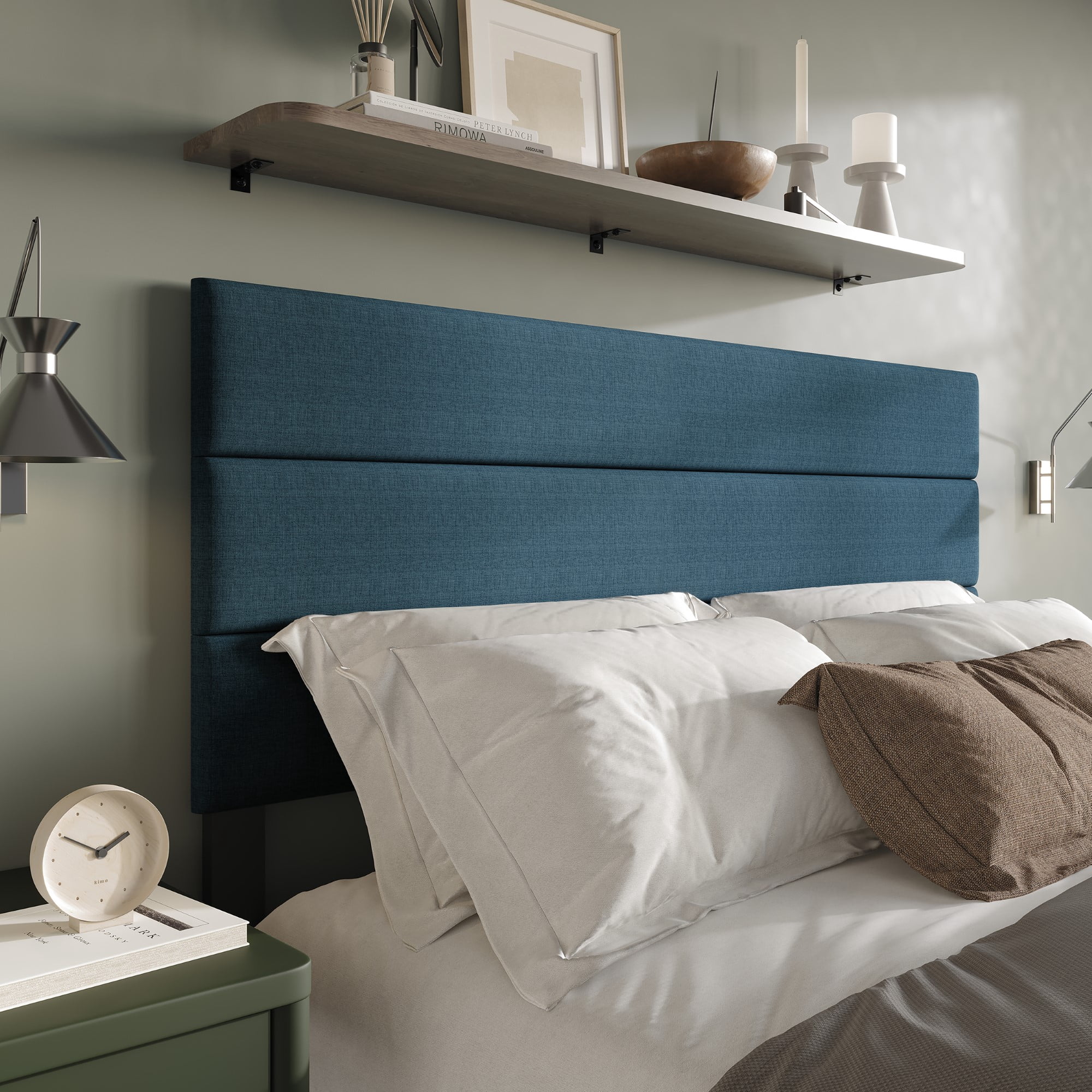 Home Design Corona Queen Upholstered Headboard with Foam Padding and Adjustable Base, Denim Blue, Easy Assembly