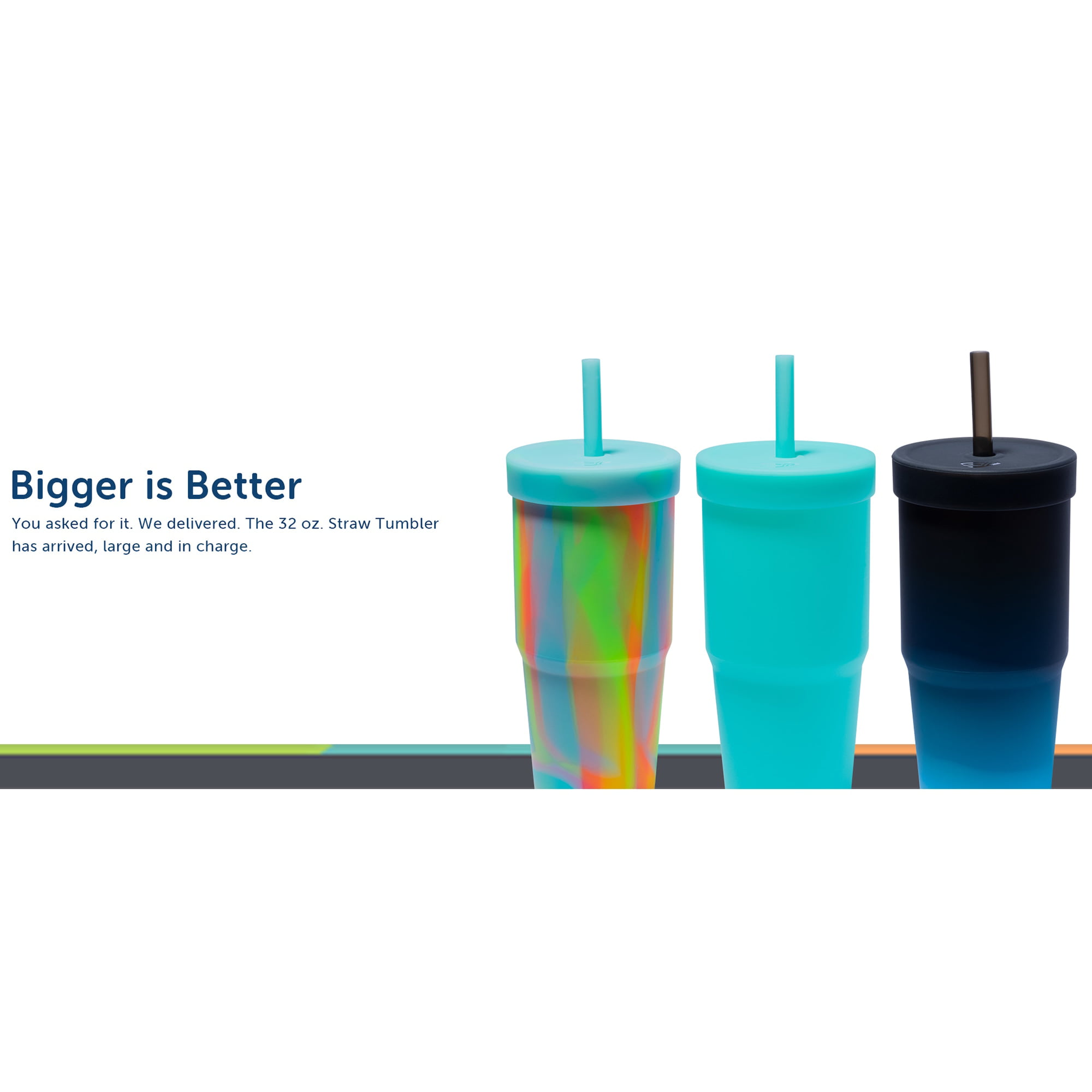 Silipint: Silicone 32oz Straw Tumbler: Sugar Rush - Reusable Unbreakable Cup, Flexible, Hot/Cold, Airtight Lid - Multi
