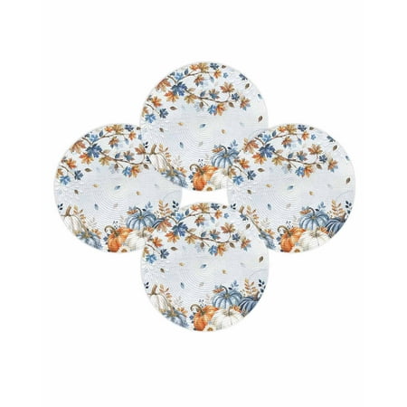 Fall Round Placemats Set of 4 Autumn Maple Leaves Place Mats Thanksgiving Woven Placemat Flower Orange Blue Pumpkin Circle Braided Table Mat for Kitchen Dining Table Autumn Party Home Decor 15 Inch