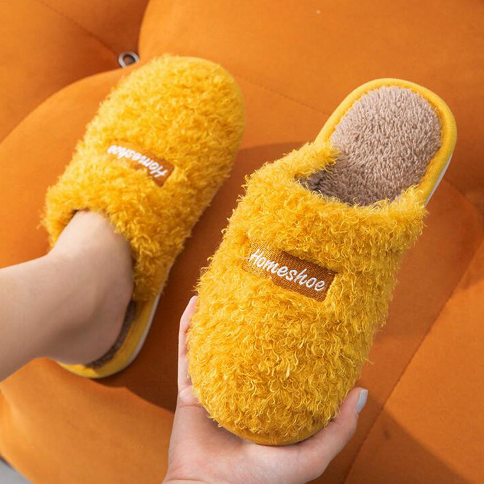 yellow fuzzy slippers