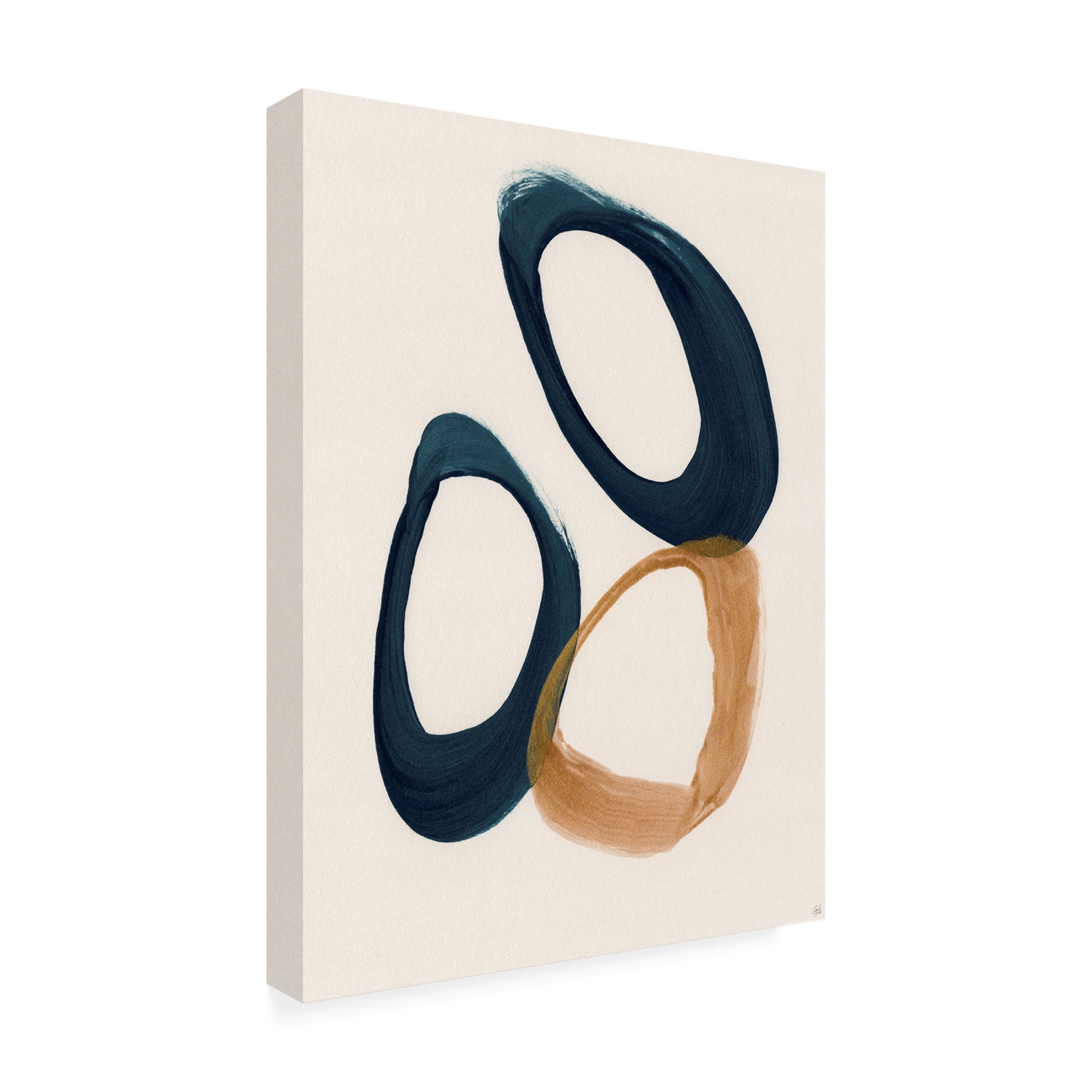 Canvas Wall Art - Line and Brush 'Blue 2 Gold 1 Circles 2' Wall Art for Living Room, Bedroom, or Office Décor by Trademark Fine Art - 18 x 24 Inches