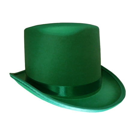 St. Patricks Day Green Satin Top Hat With Band Adult Leprechaun Costume Hat