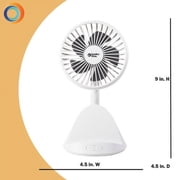 Comfort Zone 4” Rechargeable Fan with Wireless Charger - USB Chargeable Lithium Battery, Adjustable Tilt - Powerful & Portable, Cooling & Charging, White
